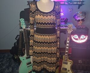 INC International Concepts Black and Tan Chevron Dress